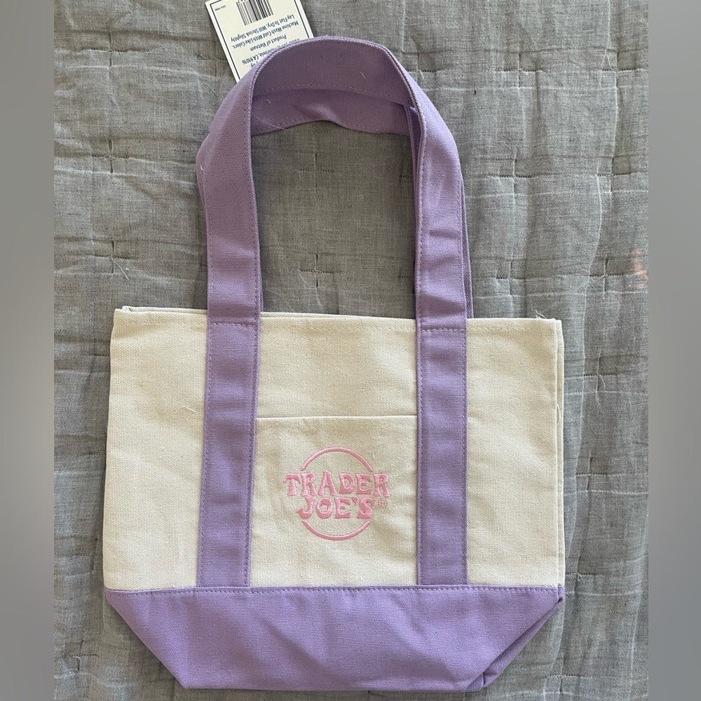 Trader Joe's Mini Pastel Canvas Tote Bag - Pink & Lavender - Picture 4 of 4